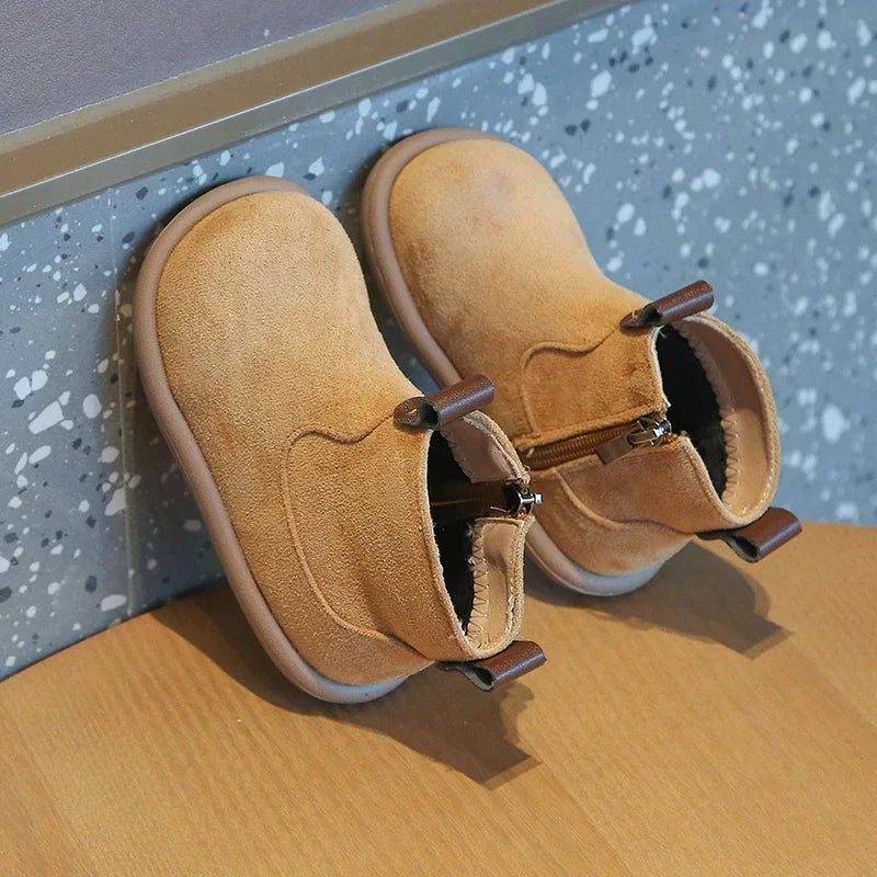 Kids Autumn/Winter Suede Boots – Plush Anti-Slip Ankle Shoes
