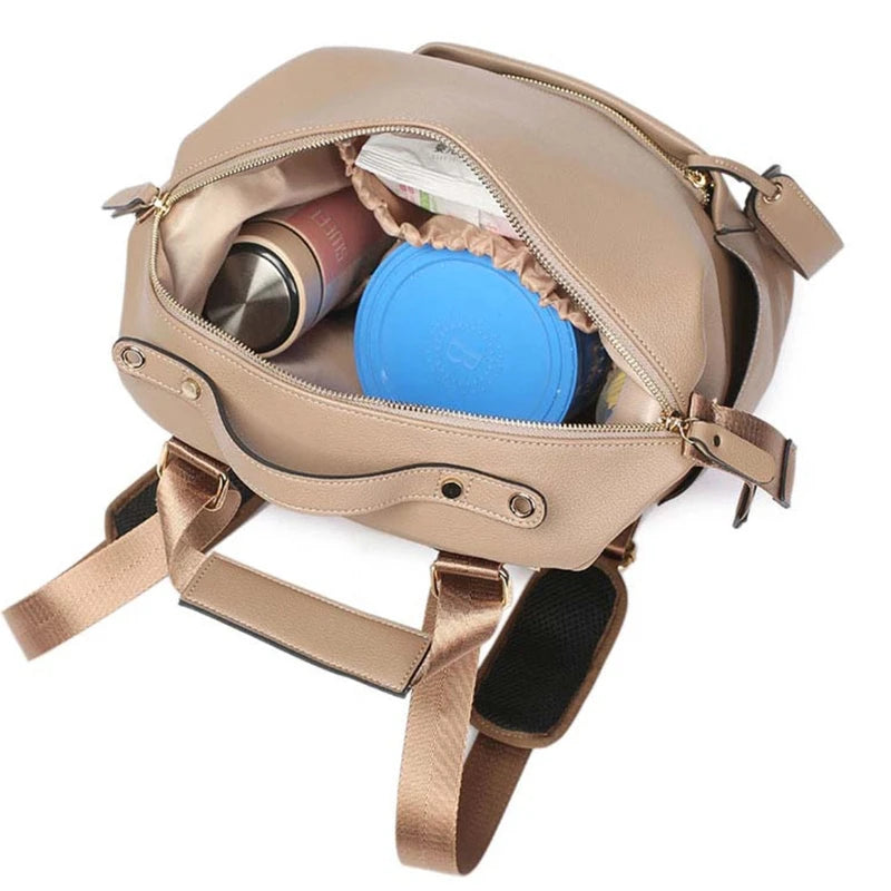 Multifunction Leather Maternity Diaper Backpack – Baby Care & Travel Bag