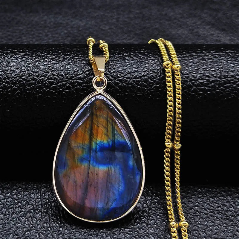 Boho Blue Labradorite Palm Necklace