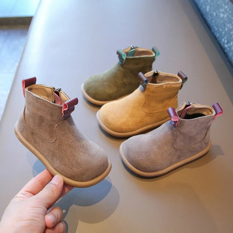 Kids Autumn/Winter Suede Boots – Plush Anti-Slip Ankle Shoes