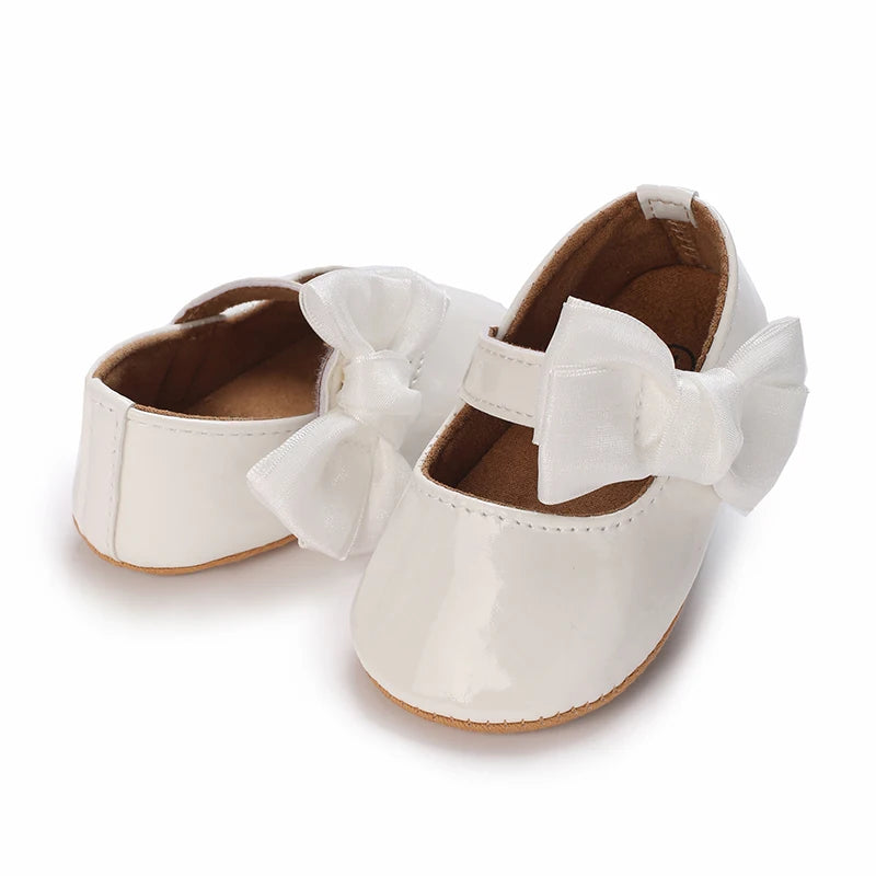 Baby Girls’ Bow Princess Shoes – Soft Leather Non-Slip Walking Sneakers