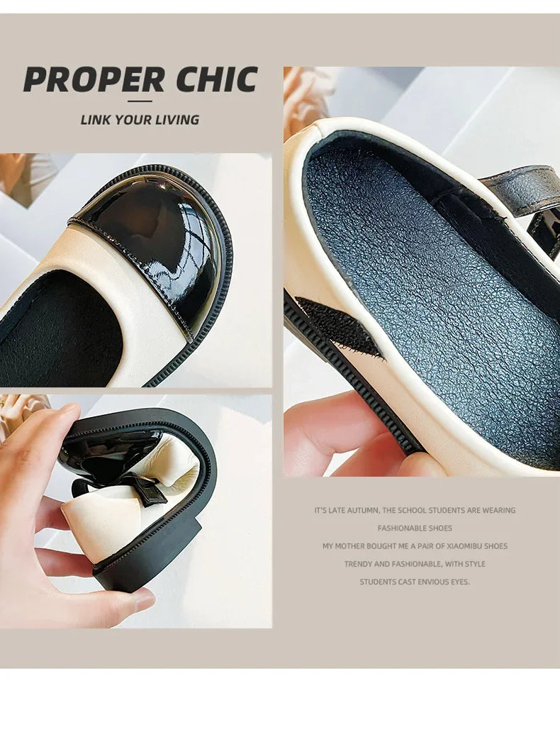 Girls’ Black Leather Casual Shoes – Princess Toddler Flats