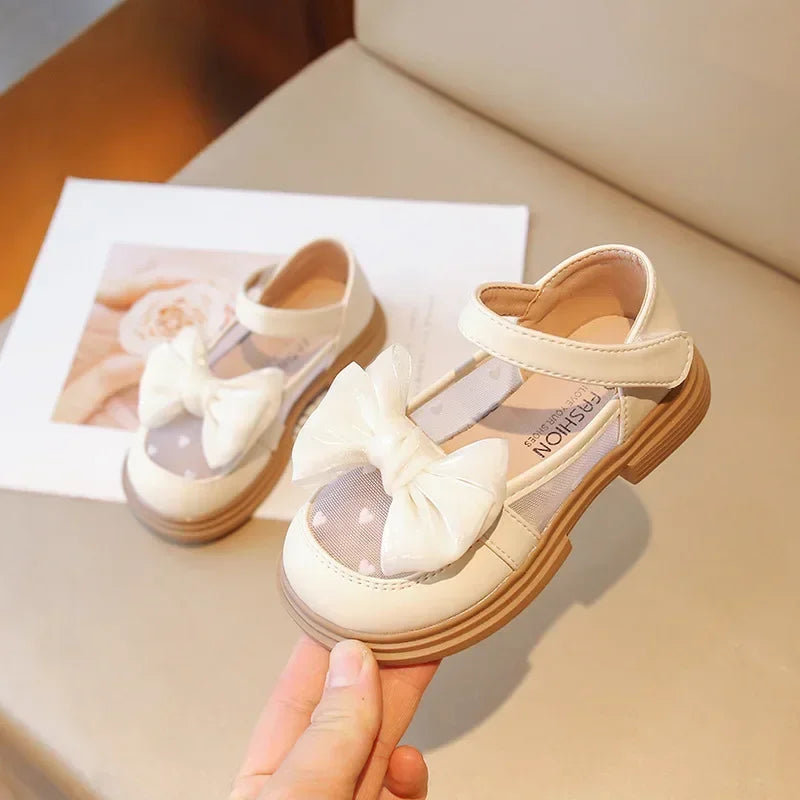 Girls’ Flat Shoes – Bow Princess Leather (Sizes 23–35)