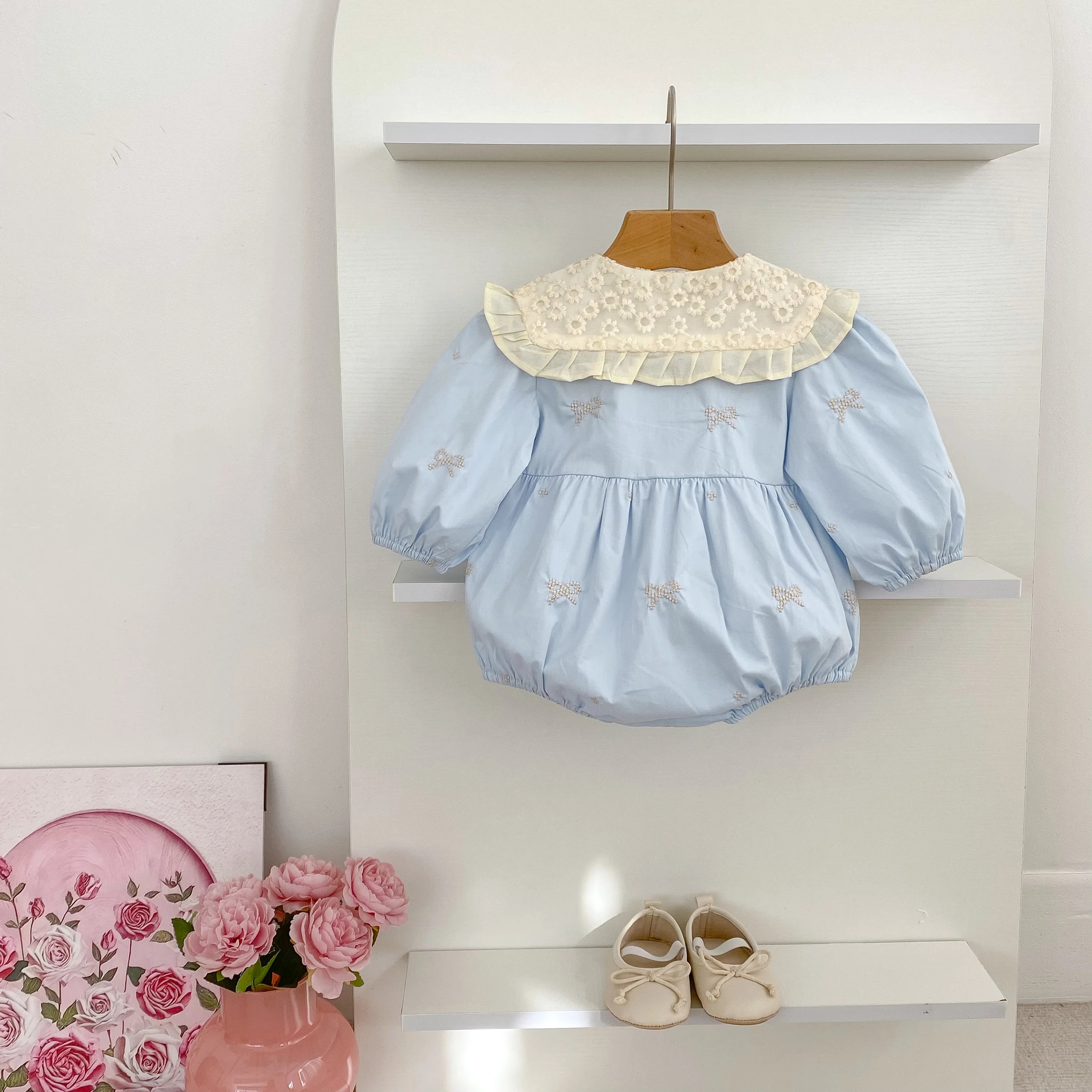 Newborn Cotton Bow & Ruffle Jumpsuit