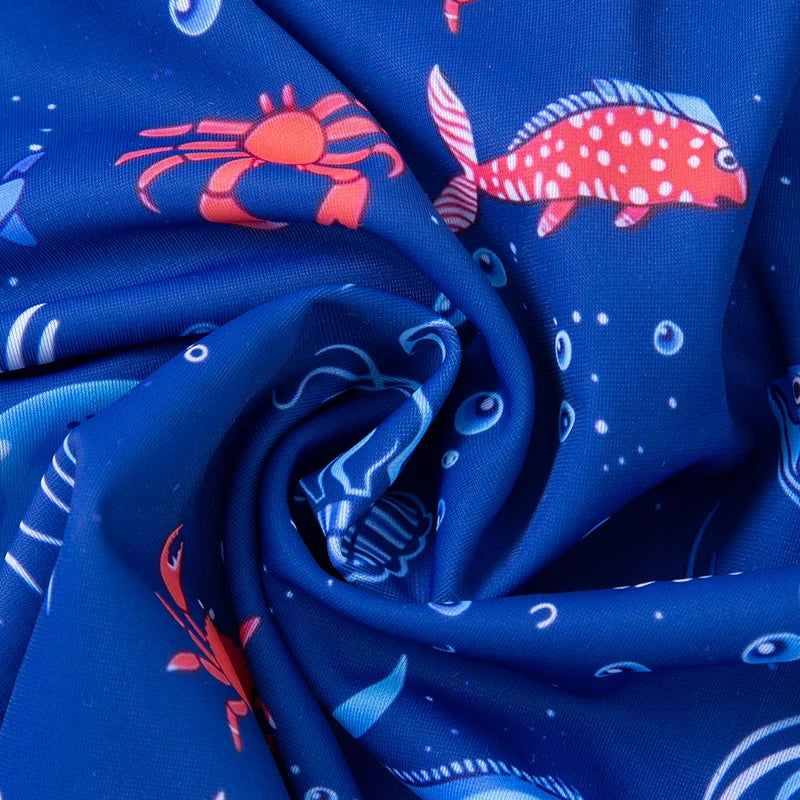 Girl and boy split swimsuit cartoon sunscreen