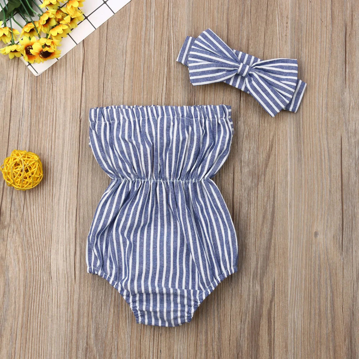 Baby Girl Summer Stripe Romper Set with Headband
