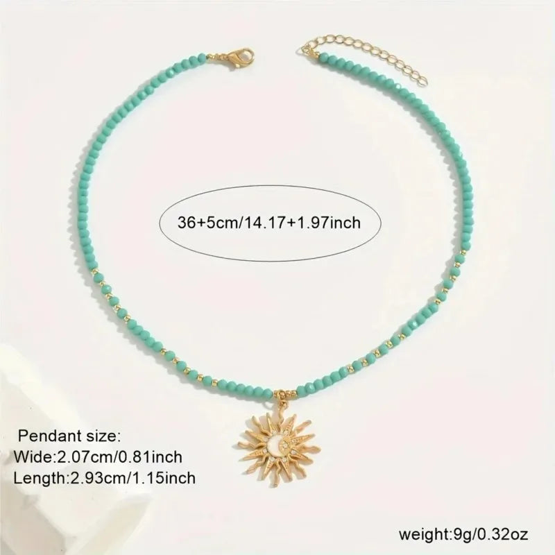 Retro Golden-Toned Sun Pendant Necklace