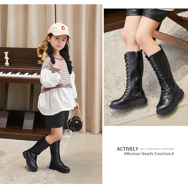 Girls’ Padded High-Top Boots – Warm Lace-Up Princess Shoes