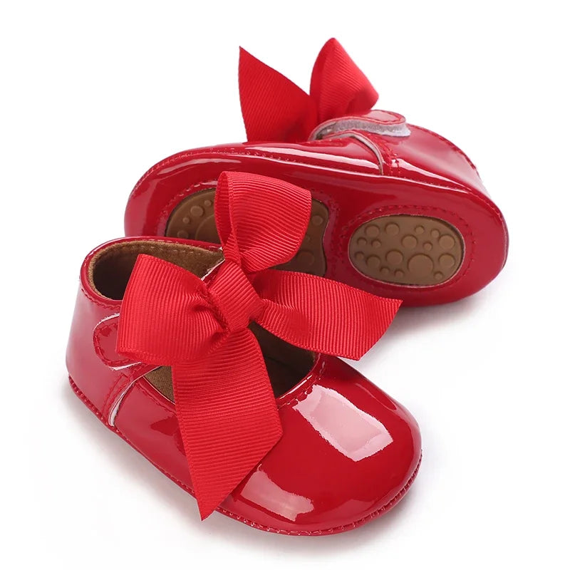 Baby Girl White Lace Moccasins – Non-Slip Princess Bow Shoes
