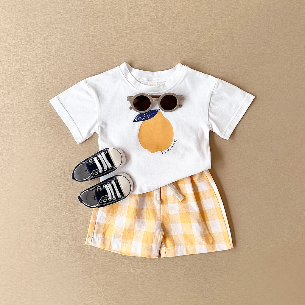 2PCS Baby Boys Girls Clothes Set T-shirt & Checkered Shorts 0-3Y