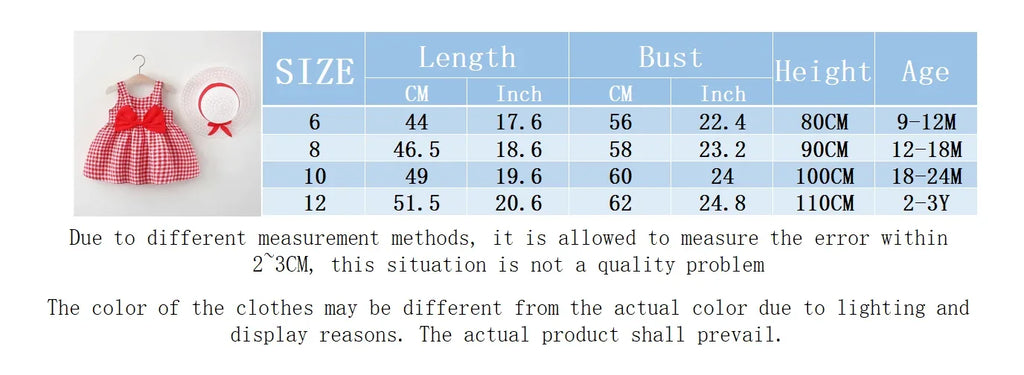 2Pcs/Set Baby Girl Plaid Sweet-  0 To 3 Years Children Clothes Suit & Hat