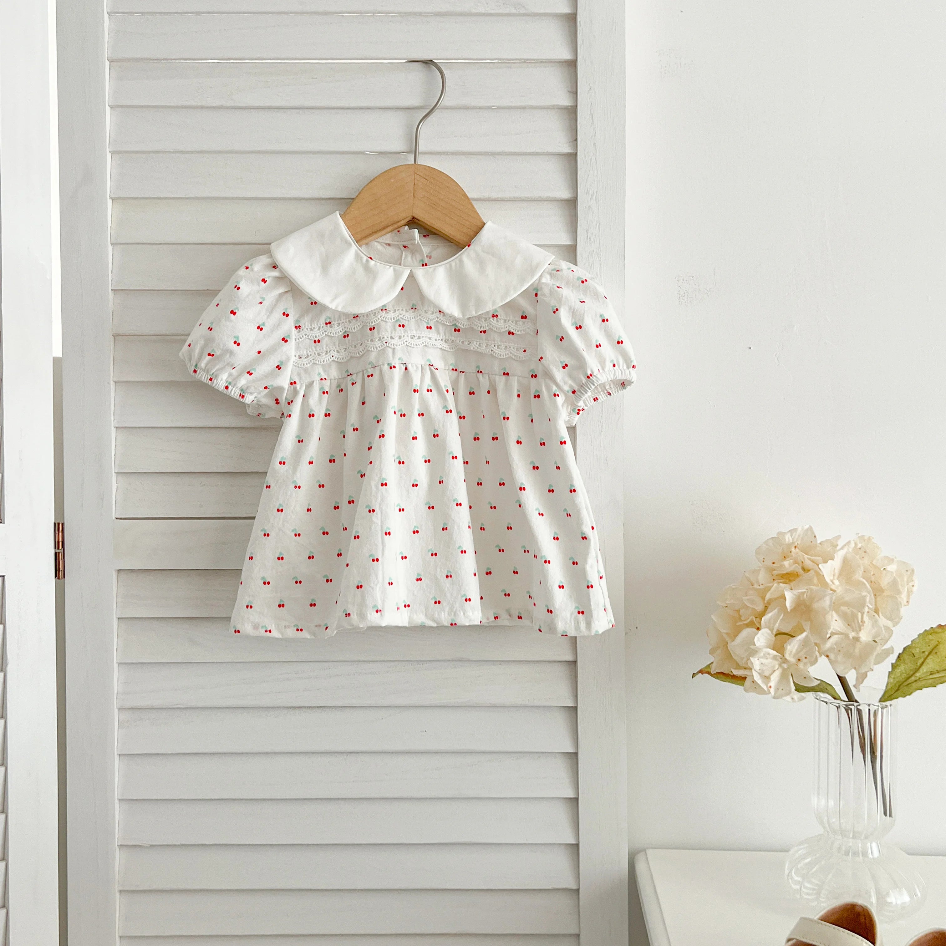 Baby Girl Cherry Floral Outfit – Summer (0–12M)