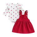0–18M Baby Girl Skirt Set, Heart Print Bodysuit & Suspender Skirt