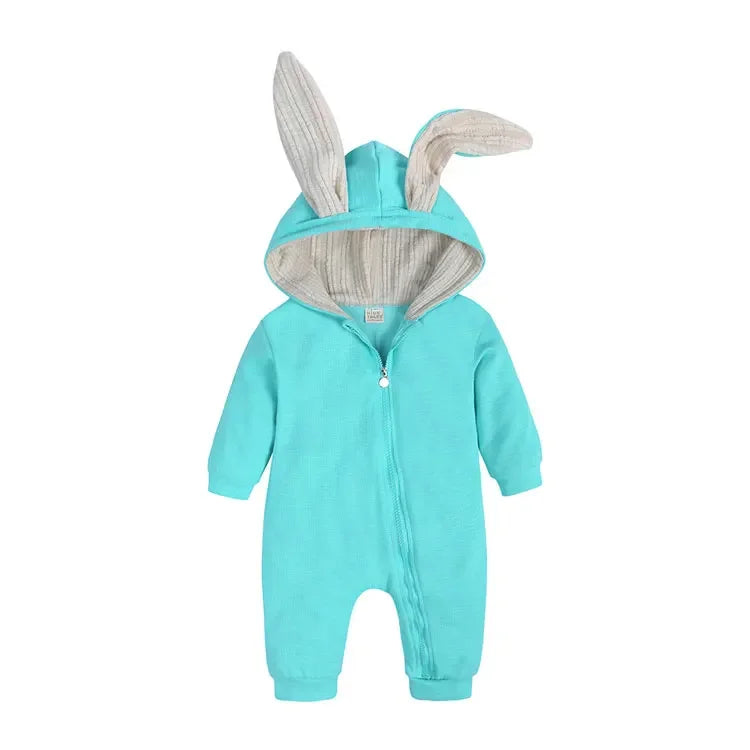 Baby Romper 3–18M, Cartoon Hooded Long Sleeve Jumpsuit