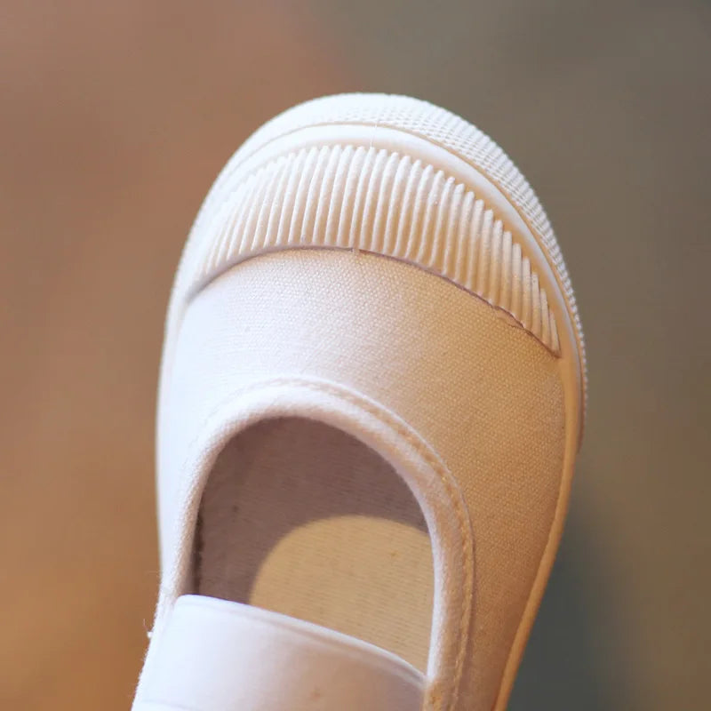 Kids’ White Canvas Sneakers – Soft, Non-Slip Casual Shoes