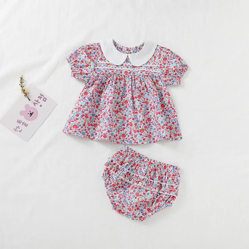 Baby Girl Cherry Floral Outfit – Summer (0–12M)