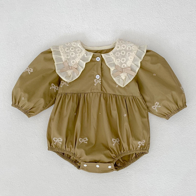 Newborn Cotton Bow & Ruffle Jumpsuit
