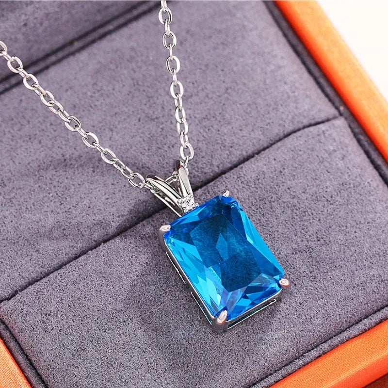 Huitan Luxury Solitaire Blue CZ Square
