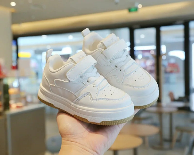 Kids White Spring/Autumn Sneakers – Lightweight Soft-Sole Casual Shoes