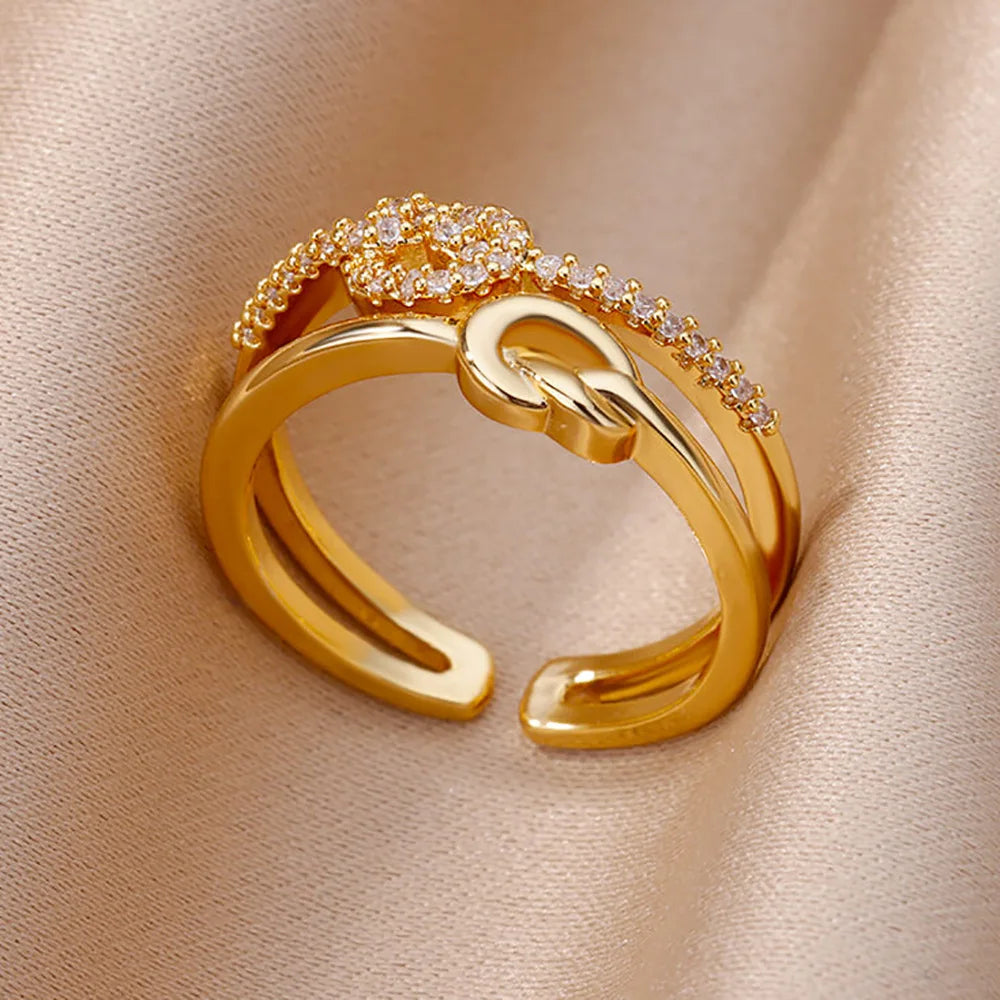 Gold Stainless Steel Crystal Ring