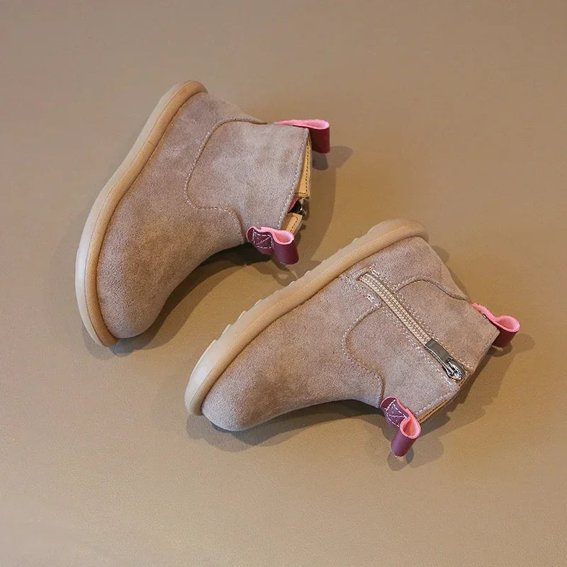 Kids Autumn/Winter Suede Boots – Plush Anti-Slip Ankle Shoes
