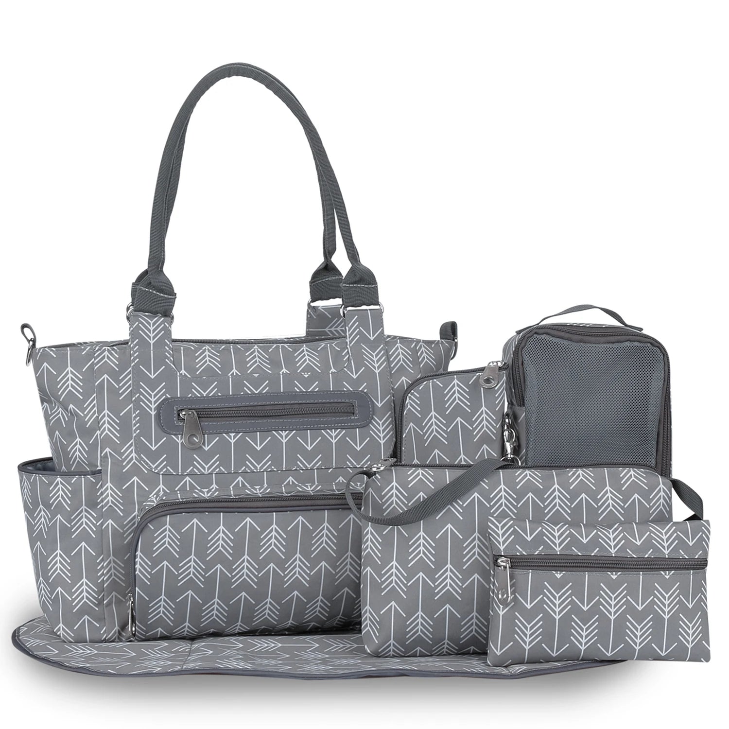 7pcs Nappy Changing Bag Set – Multifunctional Tote, Shoulder & Travel Diaper Bag