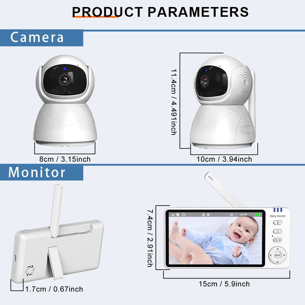 5" 720P HD Baby Monitor – Pan/Tilt, Night Vision & 2-Way Audio