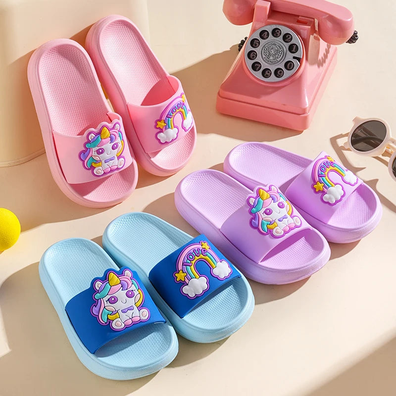 Kids Unicorn Rainbow Slippers – Non-Slip Indoor & Beach Shoes
