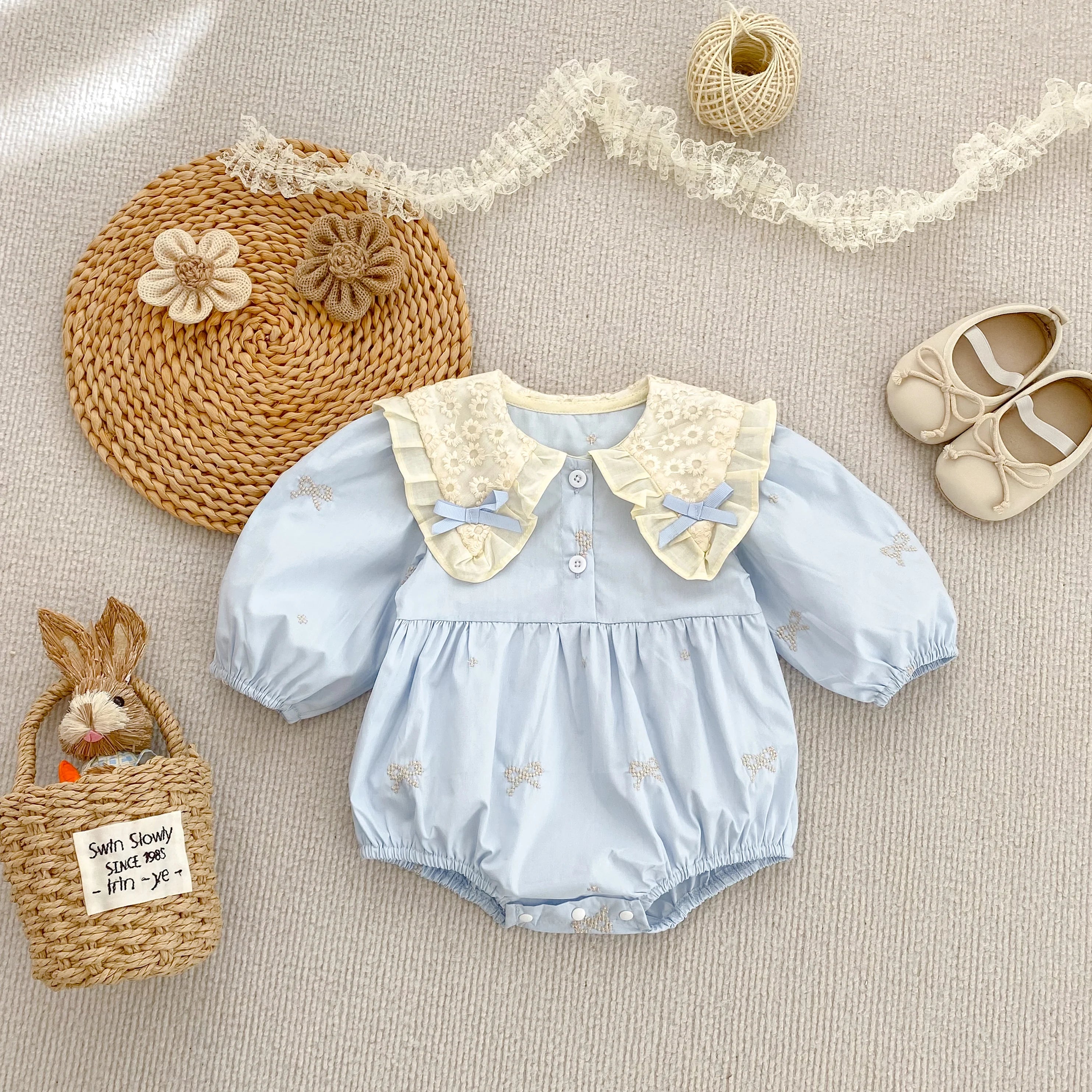 Newborn Cotton Bow & Ruffle Jumpsuit