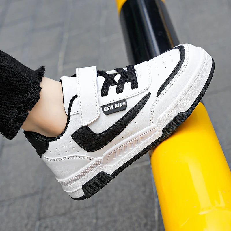 Kids’ Running Sneakers – Leather & Mesh, Non-Slip Shoes