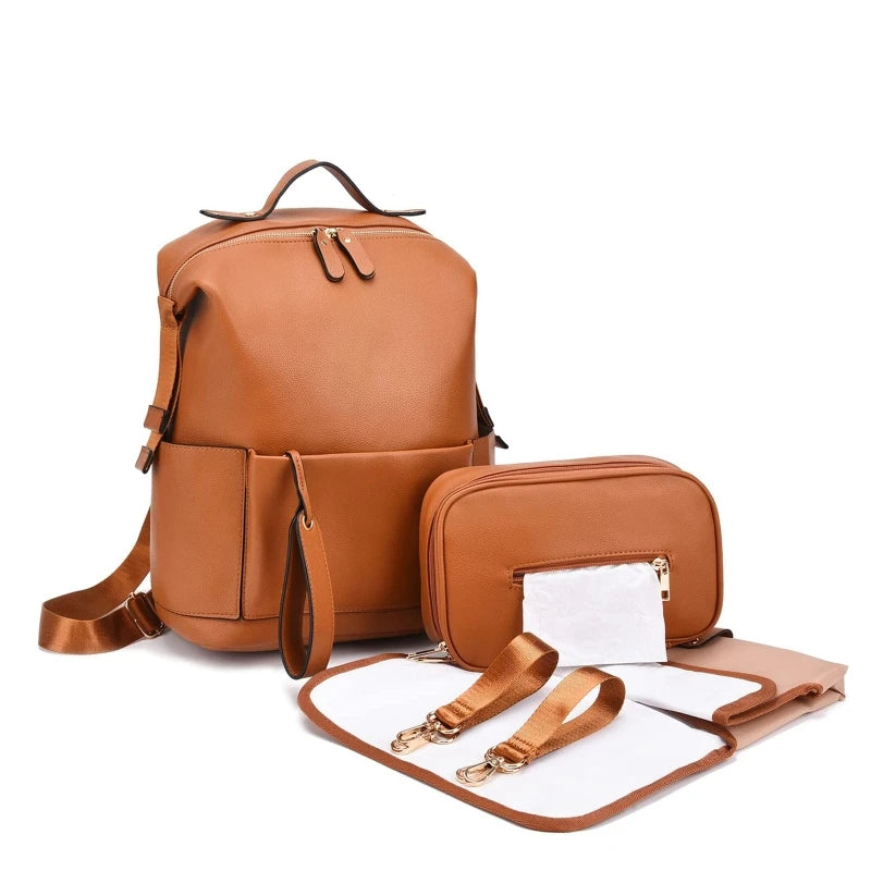 Multifunction Leather Diaper Bag – Large Capacity Maternity Backpack for Baby Care & Travel