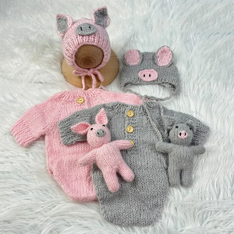 3pcs Baby Costumes Newborn Photography Outfits Adorable Pig Hat