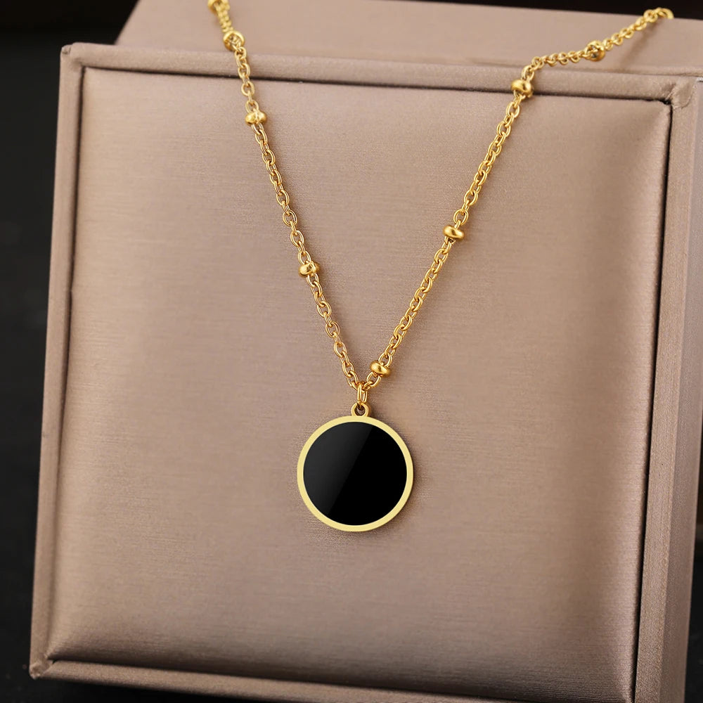 Stainless Steel Necklaces Disc Circle Pendants