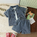 Baby Solid Denim Short Sleeve Set r