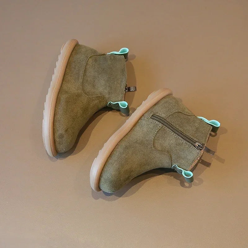 Kids Autumn/Winter Suede Boots – Plush Anti-Slip Ankle Shoes