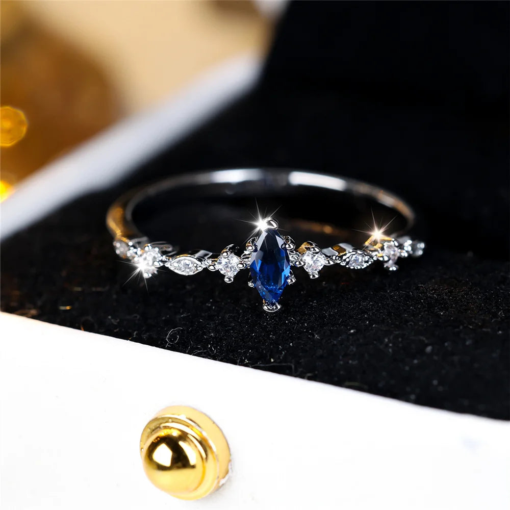 Charm Female Purple Blue Zircon Stone Ring Silver Color Luxury Girlfriend Gift Wedding Jewelry For Women