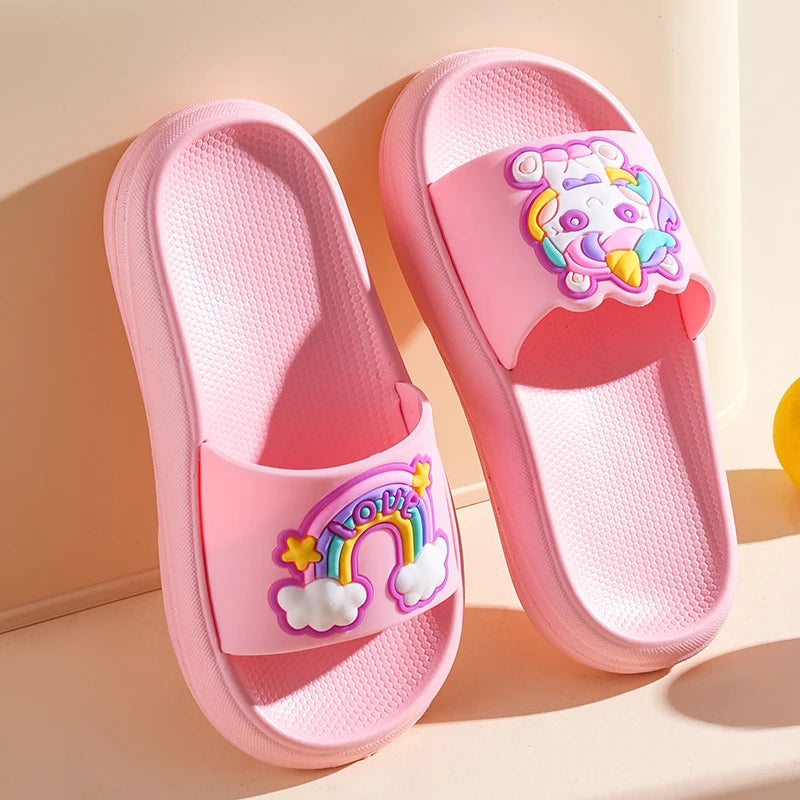Kids Unicorn Rainbow Slippers – Non-Slip Indoor & Beach Shoes