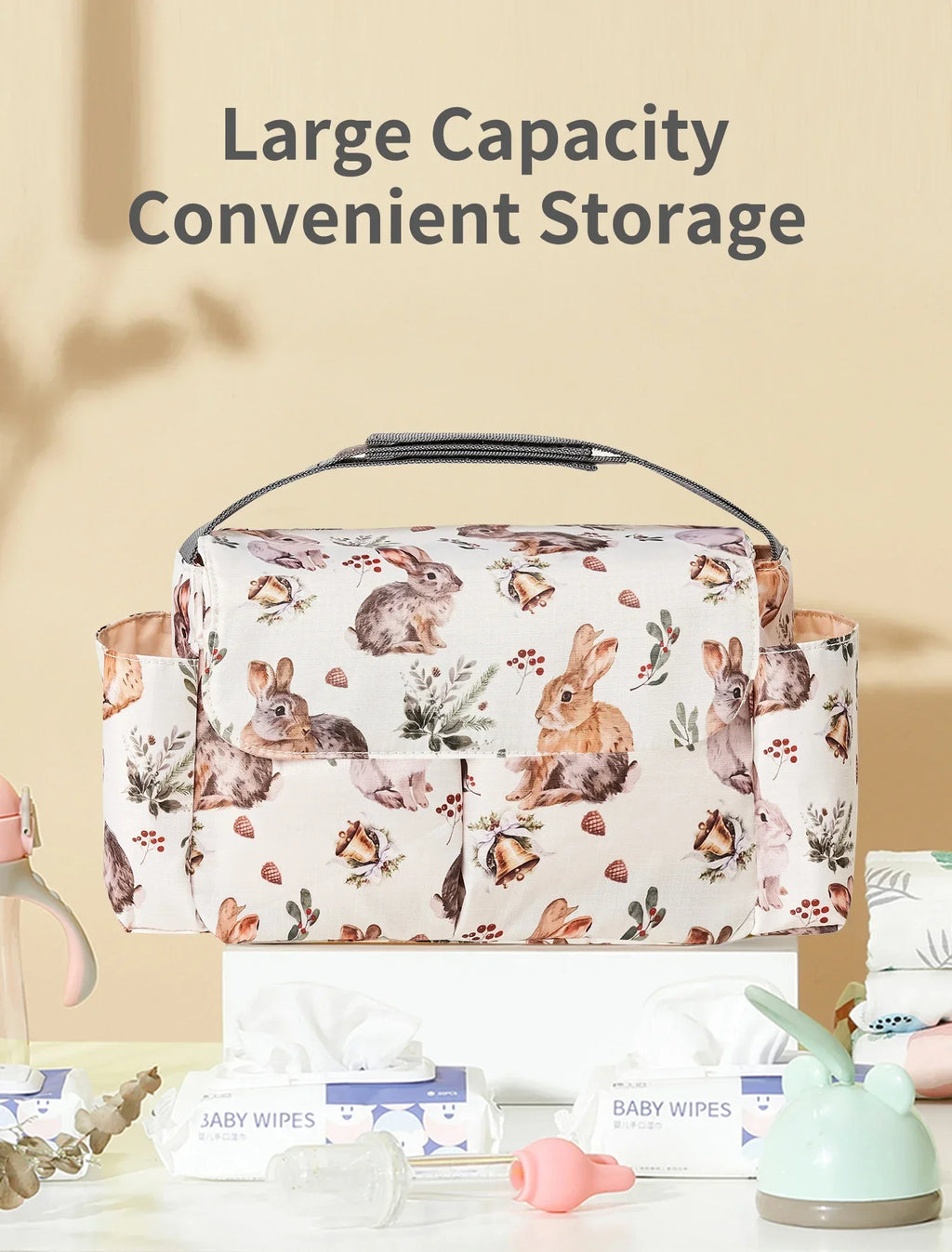 Diaper Bag for Baby – Waterproof Cartoon Stroller Organizer with Hooks for Buggy/Pram
