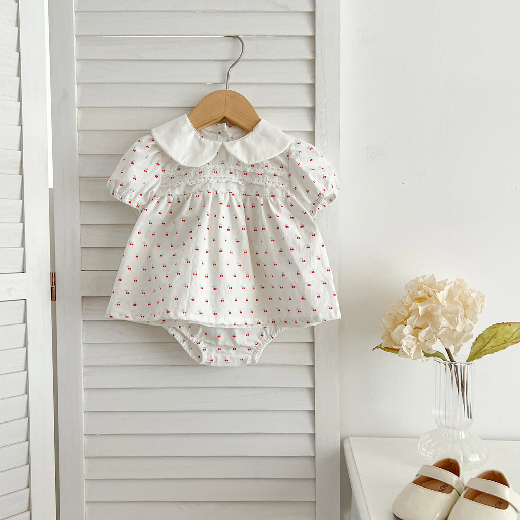 Baby Girl Cherry Floral Outfit – Summer (0–12M)