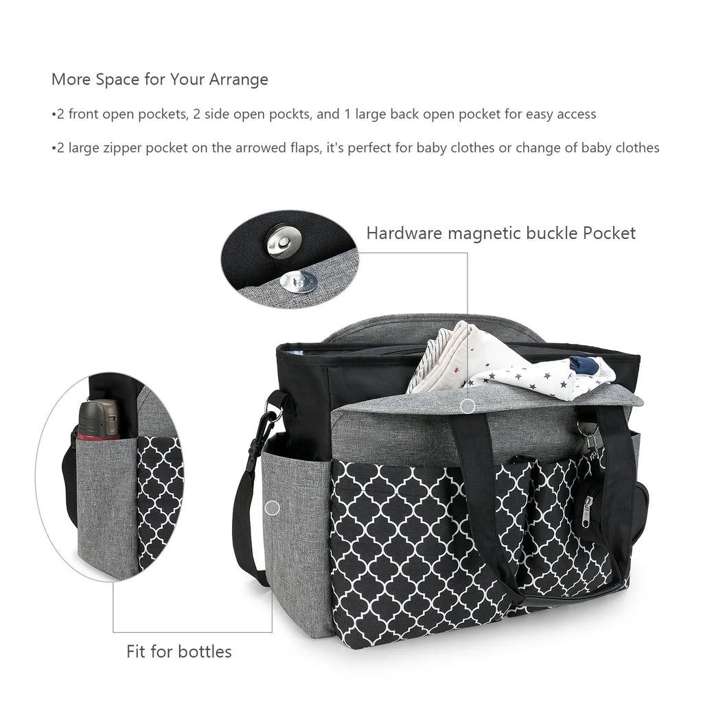 Diaper Bag Tote – Waterproof, Portable Baby Changing Bag with Shoulder Strap for Moms