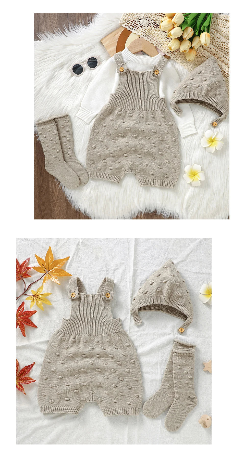 3pcs/Set Girls Sleeveless Knitted Rompers Hats Socks Outfits 0-18m Infant Suits