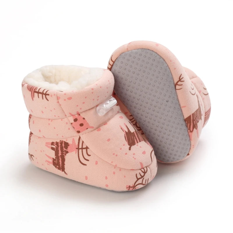 Baby Winter Snow Boots (0–18M) – Soft Warm Cartoon Printed Shoes