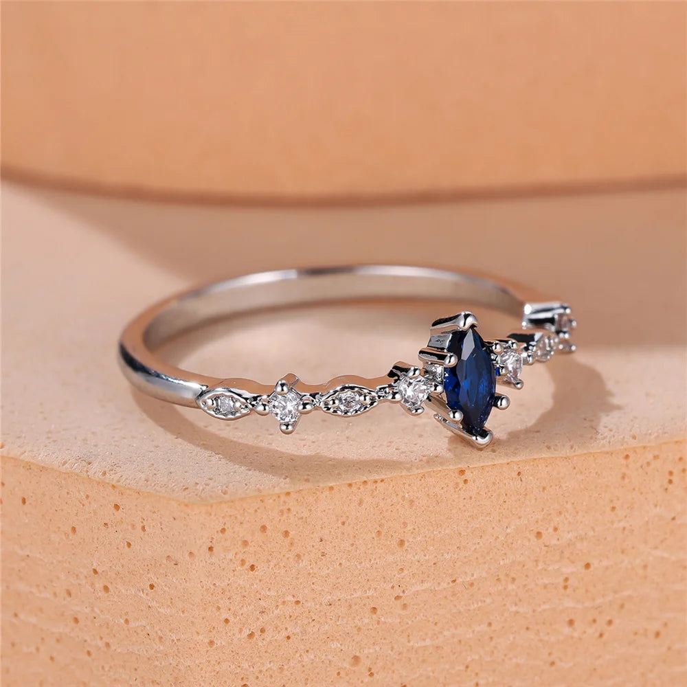 Charm Female Purple Blue Zircon Stone Ring Silver Color Luxury Girlfriend Gift Wedding Jewelry For Women