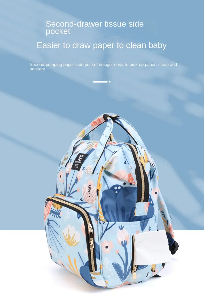 Fashion Print Nappy Backpack – Multi-Functional Large Capacity Mommy Bag for Outdoor Travel & Baby Care