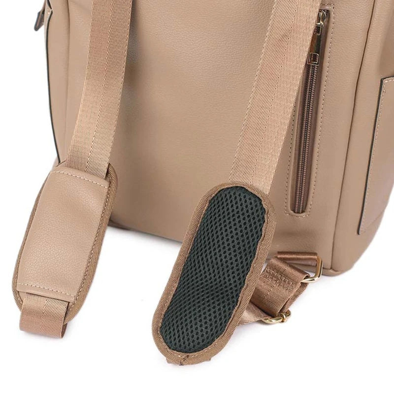 Multifunction Leather Diaper Bag – Large Capacity Maternity Backpack for Baby Care & Travel
