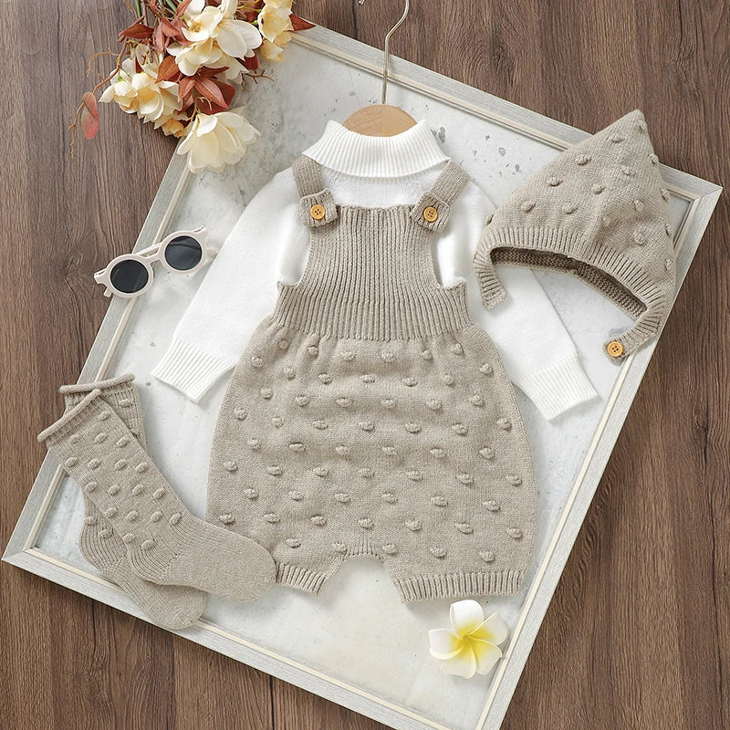 3pcs/Set Girls Sleeveless Knitted Rompers Hats Socks Outfits 0-18m Infant Suits
