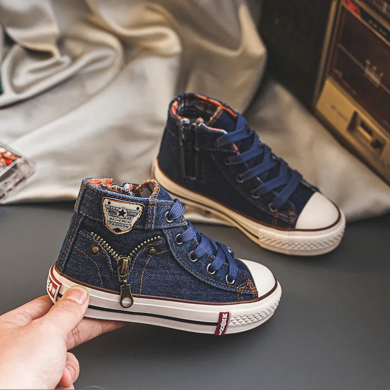 Kids’ Retro High-Top Canvas Shoes – Soft, Non-Skid Casual