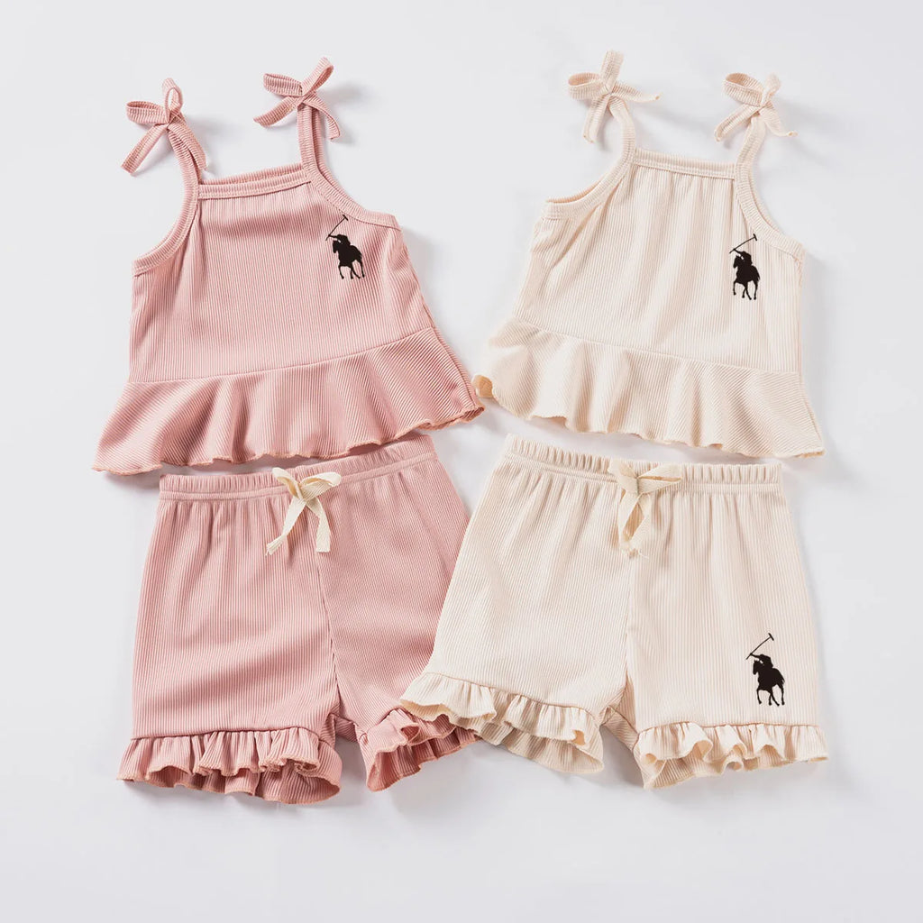 2pcs Camisole Bow Tops & Casual Shorts Set Cute Small Fresh Style Daily