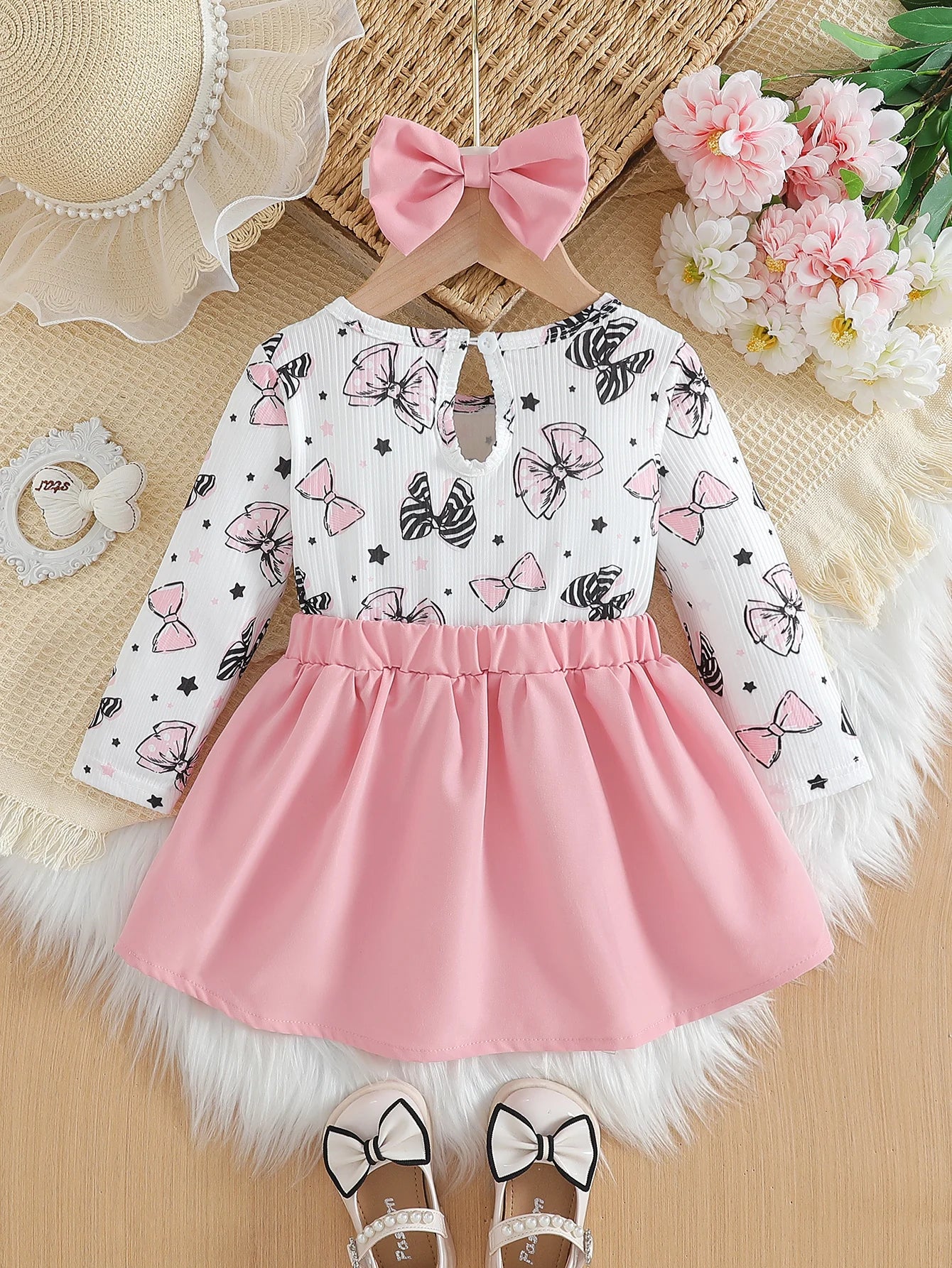 Cute Baby Girl Spring/Autumn Dress – Bow Print (0–2Y)