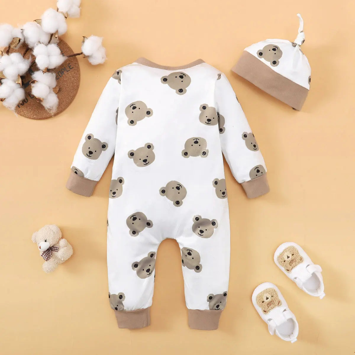 Baby Boys Bear Romper – Long Sleeve (0–12M)